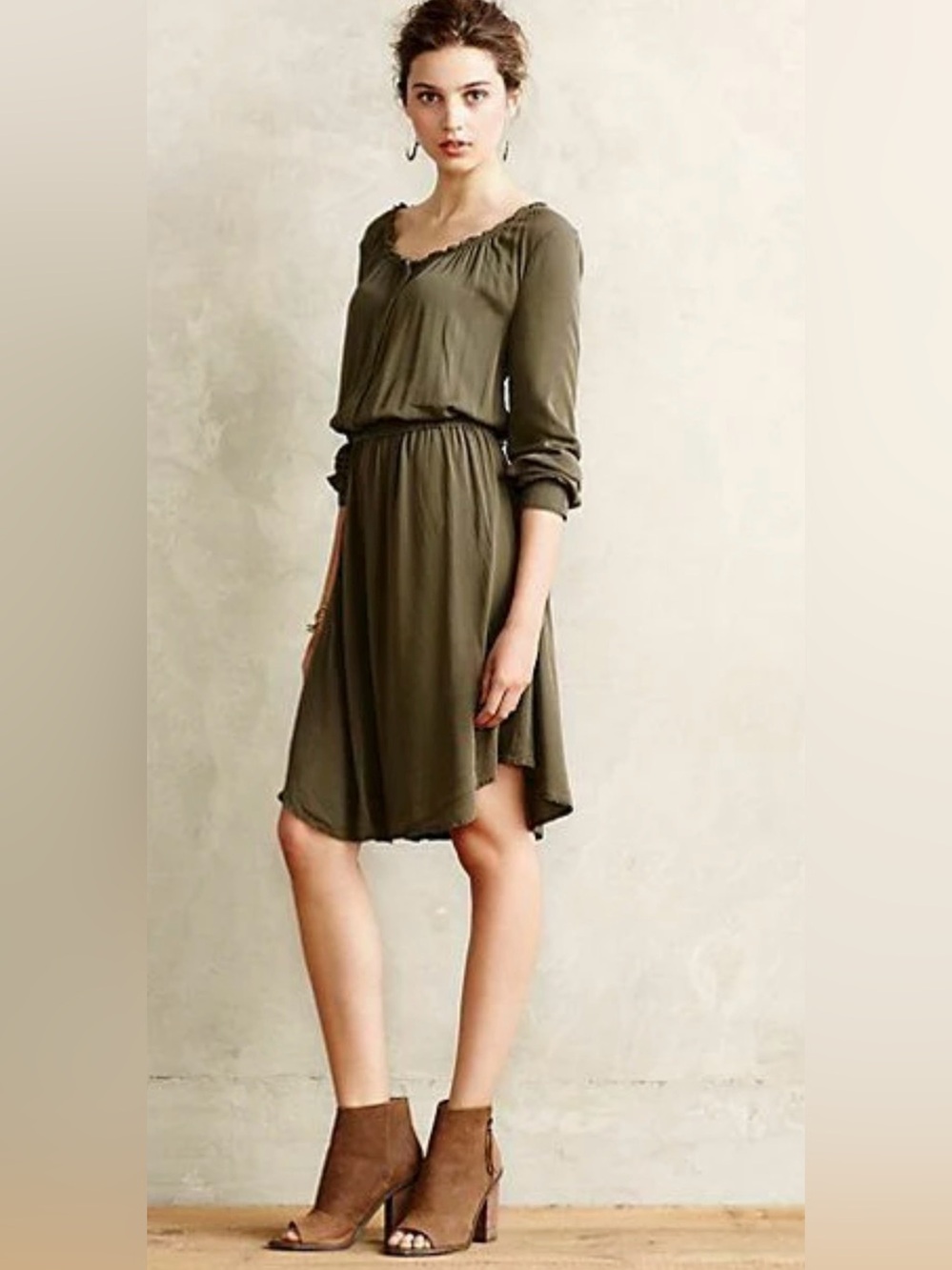 Anthropologie Holding Horses Ocala Shirtdress Olive Boho Dress Sz 10